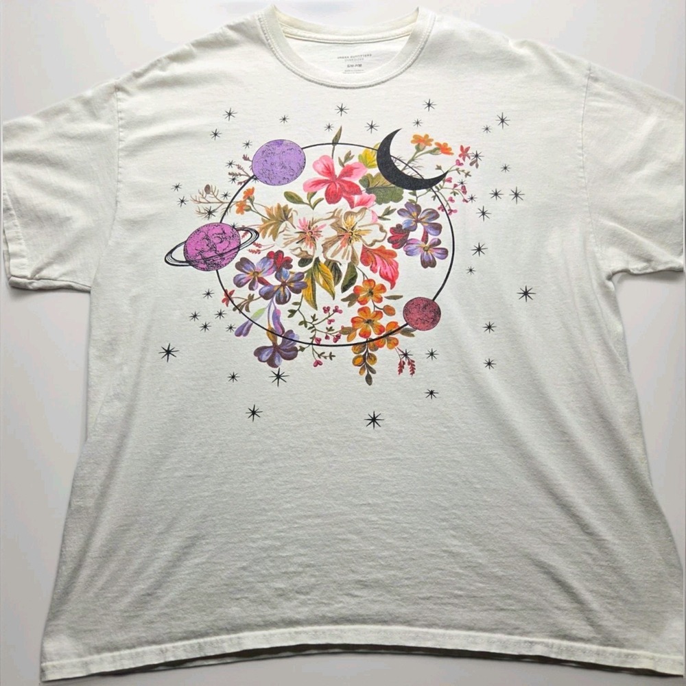 Urban Outfitters S/M Cosmic Flowers Tee Oversized Celestial Moon Floral Graphic
